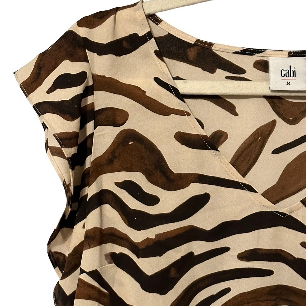 Cabi Simone Brown Cream Zebra Print Flutter Sleev… - image 5